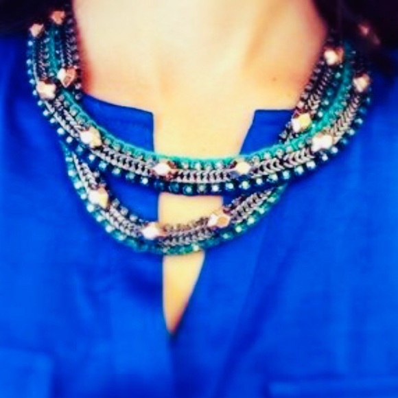 Stella & Dot | Retired🦚🌸💙Rose Gold + Hematite Mercury Statement Necklace - Picture 2 of 9